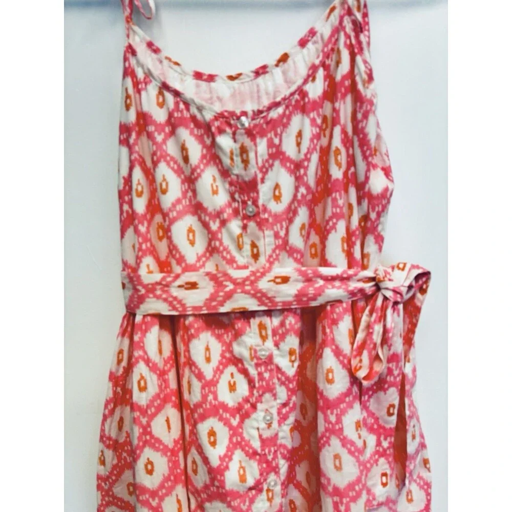 Marea Belted Siesta Maxi Dress Pink Ikat Print Bohemian Peasant Coquette Sz M